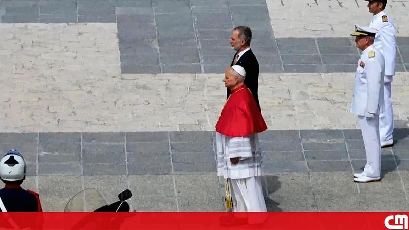Papa Leão XIV é recebido pela família real no início da visita à Espanha