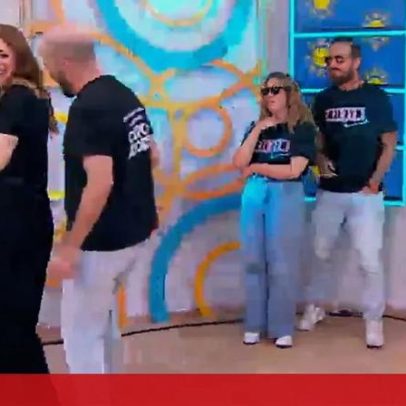 Elenco de Romeu e Julieta no Olá, Bom Dia! com toque pimba