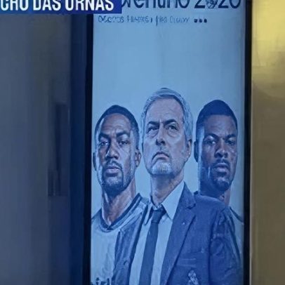 Cartaz com Mourinho em hotel onde Florentino Pérez aguarda resultados eleitorais