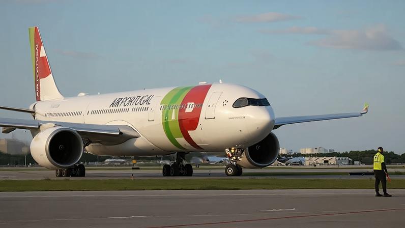 O avião de Portugal a aterrar em Miami