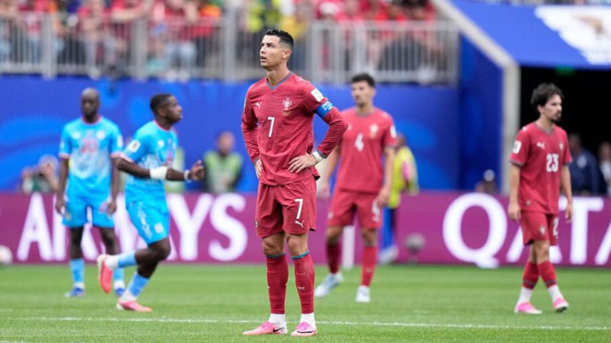 Cristiano Ronaldo reage durante o jogo entre Portugal e a RD Congo