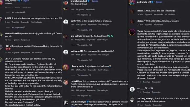Redes sociais de jogadores da Seleção invadidas com comentários a pedir respeito por Ronaldo