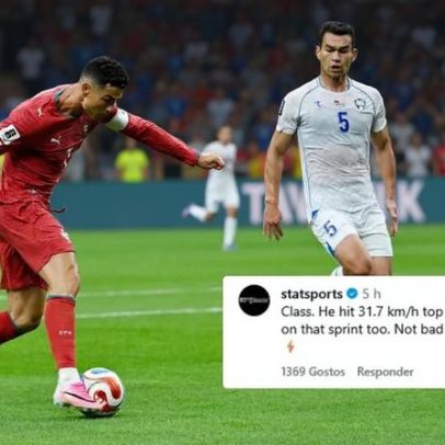 Cristiano Ronaldo atingiu 31,7 km/h no terceiro golo de Portugal