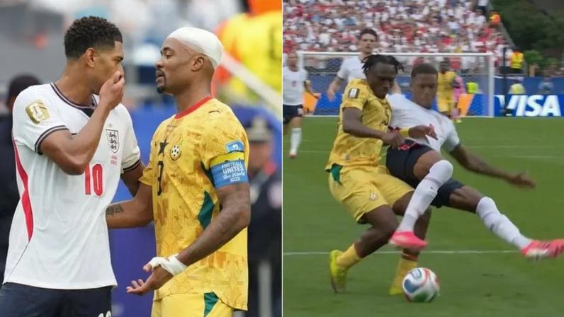 Jude Bellingham à conversa com Jordan Ayew e lance entre Prince Adu e Ezri Konsa
