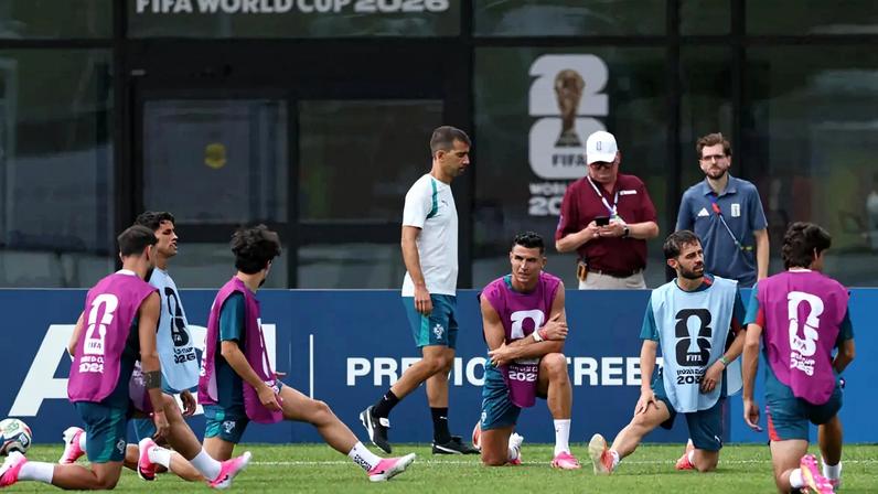 TORONTO, ONTARIO - JULY 01: Cristiano Ronaldo #7 of Portugal trains during a Portugal Training Session on July 01, 2026 in Toronto, Ontario. Mark Blinch/Getty Images/AFP