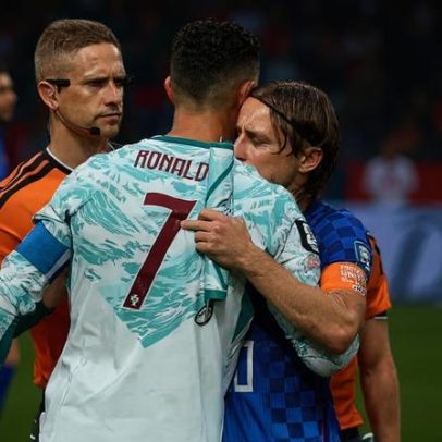 CR7 e Modric trocam abraço antes de Portugal-Croácia