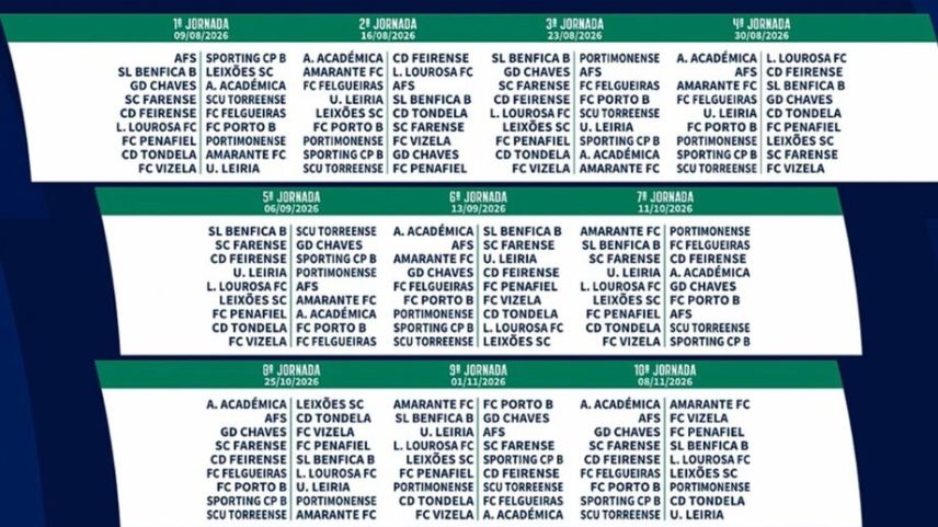 Calendário completo da 2.ª Liga 2026/27 já divulgado