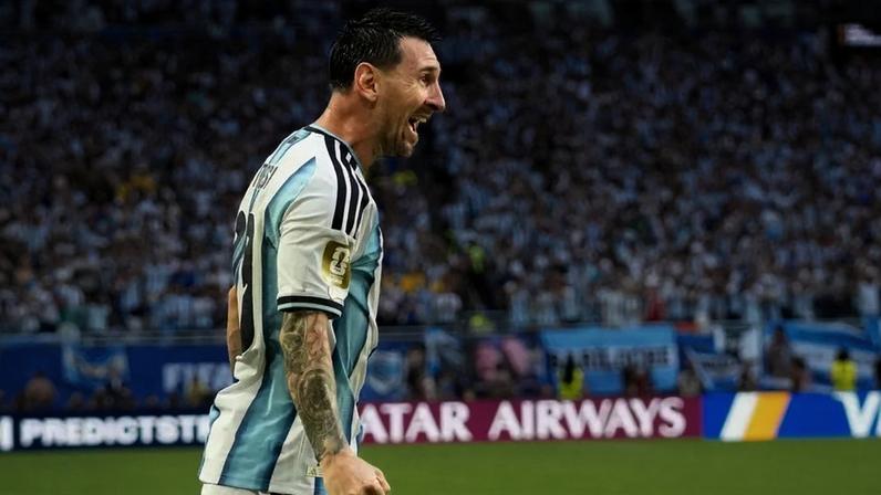 Lionel Messi festeja o golo 20 em Mundiais